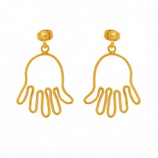 925 Sterling Silver Jewelry Plain Handmade Gold Plated Stud Earrings