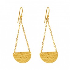 Handmade Plain Chain 925 Sterling Silver Jewelry Gold Plated Earrings