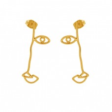 925 Sterling Silver Jewelry Eye Shape Plain Gold Plated Stud Earrings