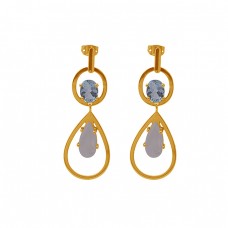 Topaz Moonstone 925 Sterling Silver Jewelry Gold Plated Stud Earrings