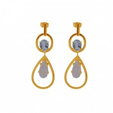 Topaz Moonstone 925 Sterling Silver Jewelry Gold Plated Stud Earrings