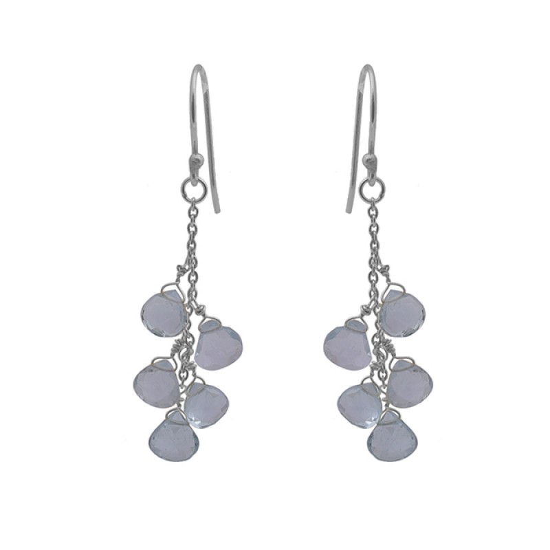 Heart Shape Blue Topaz Gemstone 925 Sterling Silver Jewelry Earrings