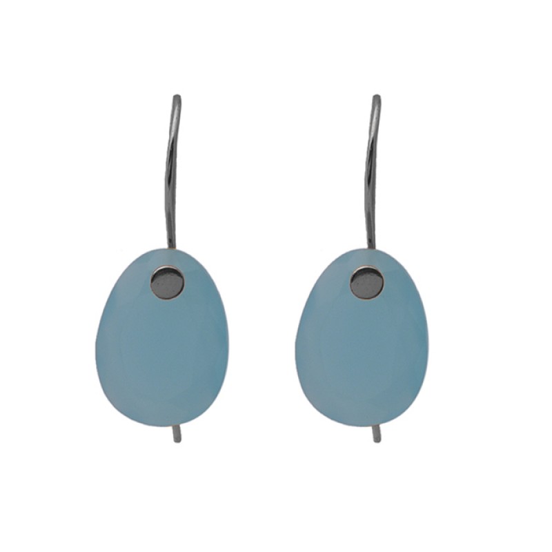 Oval Shape Blue Chalcedony Gemstone Earrings 925 Silver Jewelry