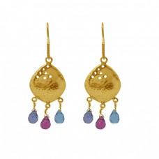 925 Sterling Silver Jewelry Drops Shape Gemstone Gold Plated Earrings