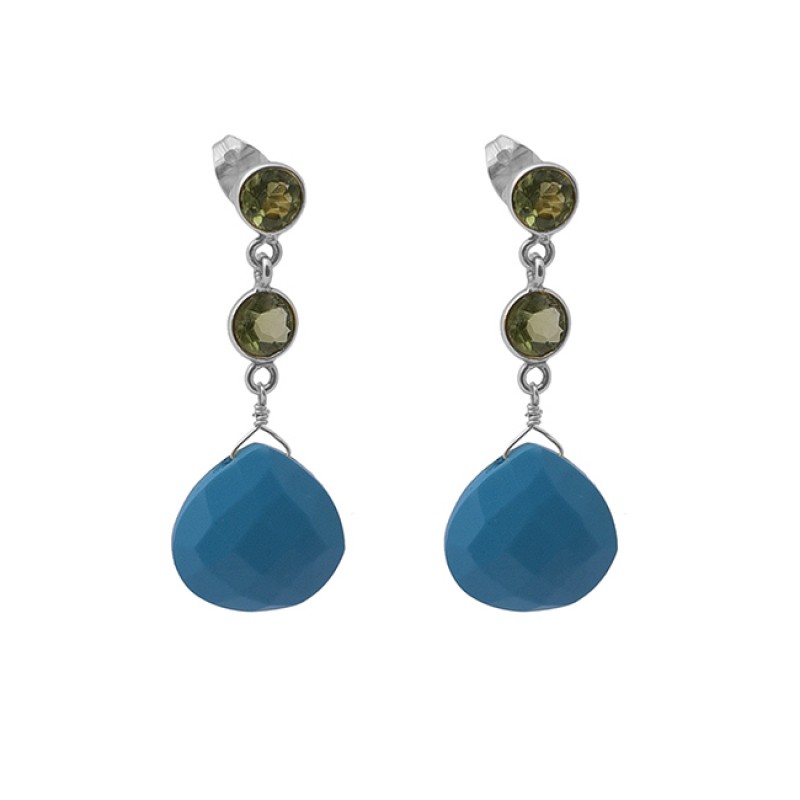 Turquoise Peridot Gemstone 925 Sterling Silver Jewelry Earrings