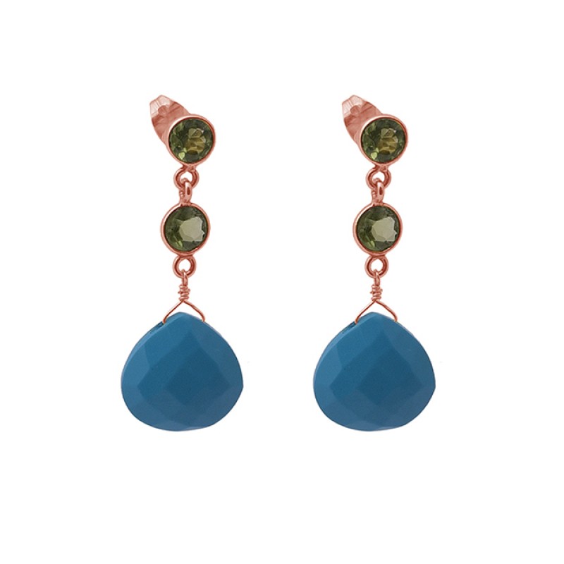 Turquoise Peridot Gemstone 925 Sterling Silver Jewelry Earrings