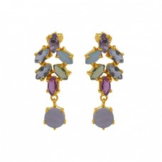 Prong Setting Multi Color Gemstone 925 Silver Jewelry Cocktail Earrings