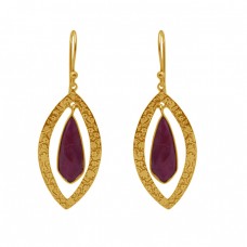 Fancy Shape Ruby Gemstone 925 Sterling Silver Jewelry Gold Plated Earrings