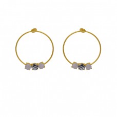 Round Shape Moonstone Black Rutile Quartz 925 Silver Jewelry Earrings