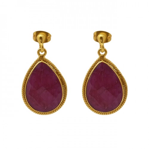 Pear Shape Ruby Gemstone 925 Sterling Silver Jewelry Stud Dangle Earrings