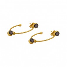 Round Shape Smoky Quartz Gemstone 925 Sterling Silver Hoop Earrings