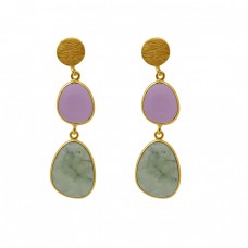 Fancy Shape Chalcedony Gemstone 925 Silver Jewelry Bezel Set Earrings