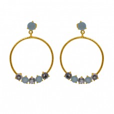 Prong Set Round Gemstone 925 Sterling Silver Jewelry Gold Plated Earrings