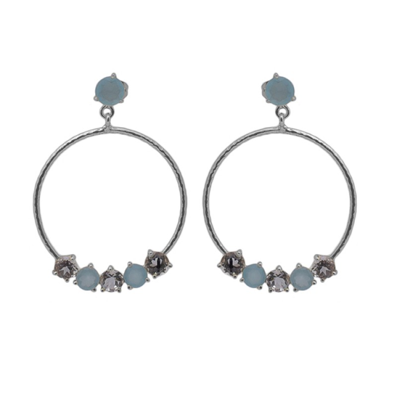 Prong Set Round Gemstone 925 Sterling Silver Jewelry Gold Plated Earrings