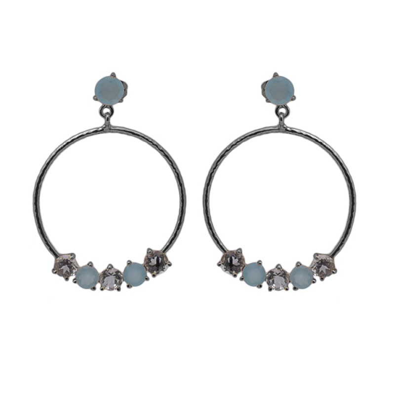 Prong Set Round Gemstone 925 Sterling Silver Jewelry Gold Plated Earrings
