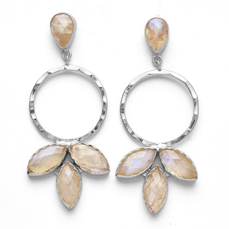 Flower Shape Designer Pear Marquise Shape Gemstone 925 Sterling Silver Gold Plated Earrings 