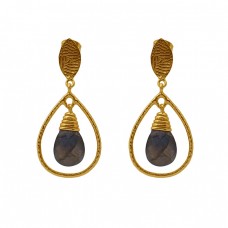 Pear Shape Labradorite Gemstone 925 Silver Jewelry Gold Plated Dangle Earrings