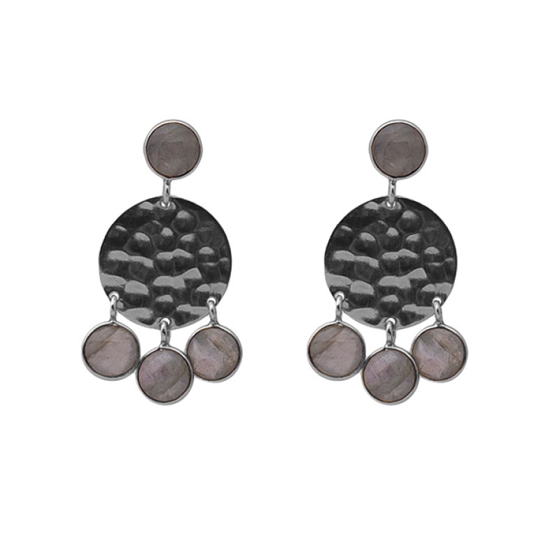 Round Shape Labradorite Gemstone 925 Sterling Silver Jewelry Earrings