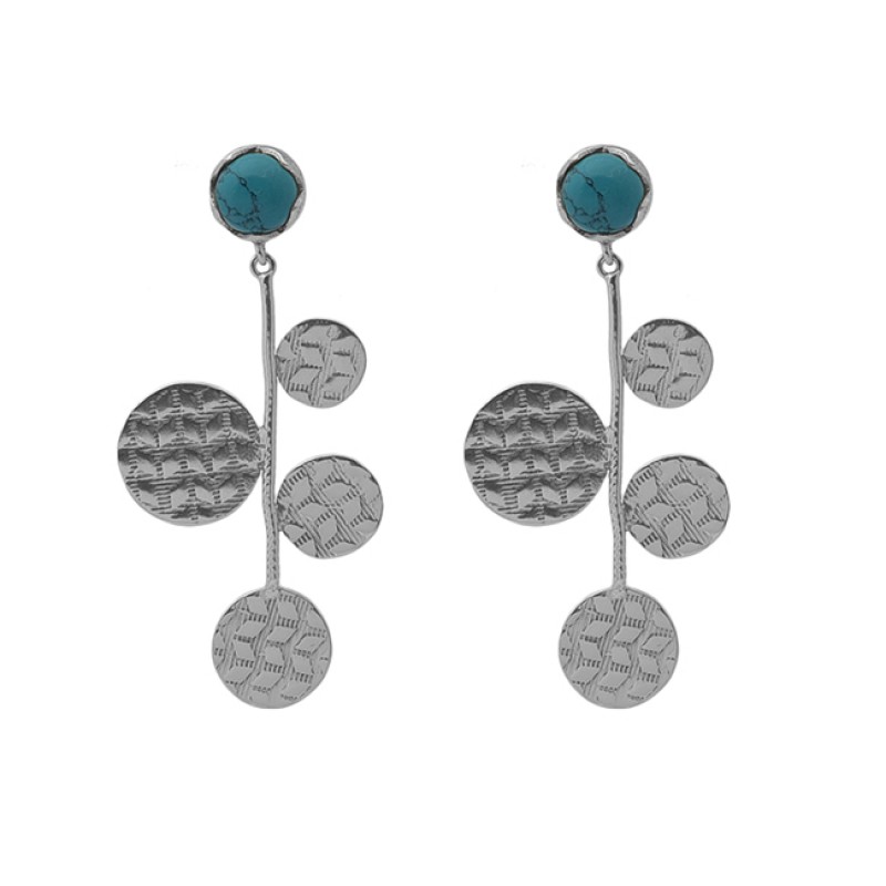 Round Shape Turquoise Gemstone 925 Sterling Silver Jewelry Stud Earrings
