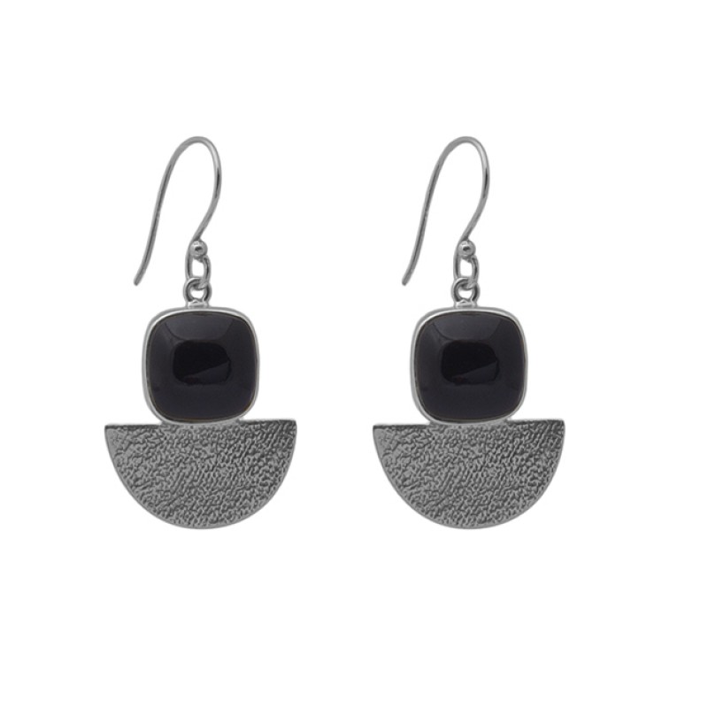 Cushion Shape Black Onyx Gemstone 925 Silver Jewelry Ear Wire Earrings