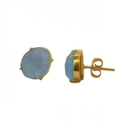 Oval Shape Aquamarine Gemstone Prong Set 925 Silver Jewelry Earrings