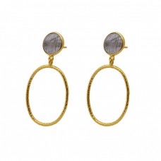 Bezel Set Oval Golden Rutile Quartz Gemstone 925 Silver Jewelry Stud Earrings