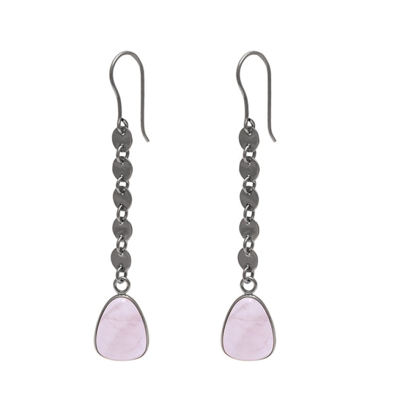 Pear Shape Rose Chalcedony Gemstone 925 Silver Jewelry Ear Wire Earrings