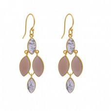 Bezel Set Moonstone Black Rutile Quartz Gemstone 925 Silver Jewelry Earrings