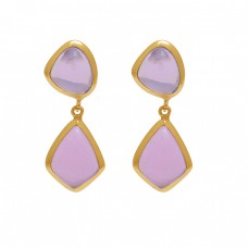 925 Sterling Silver Jewelry Fancy Shape Gemstone Gold Plated Earrings