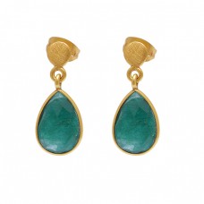 Pear Shape Emerald Gemstone 925 Sterling Silver Jewelry Stud Earrings