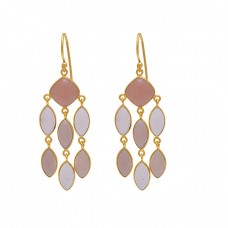 925 Sterling Silver Jewelry Bezel Set Moonstone Gold Plated Earrings