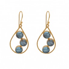 Round Shape Apatite Gemstone 925 Silver Jewelry Gold Plated Earrings