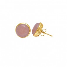 925 Sterling Silver Jewelry Round Shape Gemstone Gold Plated Earrings