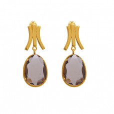 925 Sterling Silver Jewelry Oval  Shape Gemstone Gold Plated Earrings