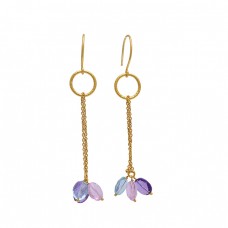 925 Sterling Silver Jewelry Oval  Shape Gemstone Gold Plated Earrings