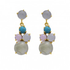 925 Sterling Silver Jewelry Round Shape Gemstone Gold Plated Earrings