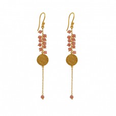 925 Sterling Silver Jewelry Round Shape Gemstone Gold Plated Earrings