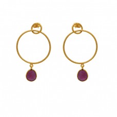 Oval Shape Ruby  Gemstone 925 Silver Jewelry Earrings