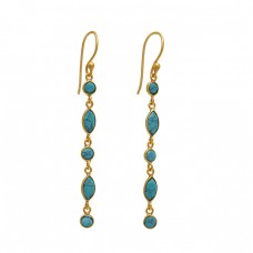 925 Sterling Silver Jewelry Turquoise Gemstone  Gemstone Gold Plated Earrings