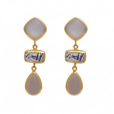Square Rectangle Pear  Shape Moonstone Rutile Moonstone  Gemstone 925 Sterling Silver Jewelry Earrings