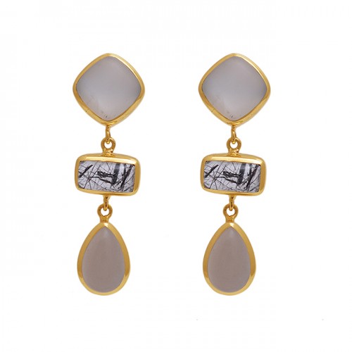 Square Rectangle Pear  Shape Moonstone Rutile Moonstone  Gemstone 925 Sterling Silver Jewelry Earrings