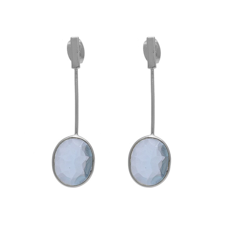 925 Sterling Silver Jewelry Oval Shape Blue Topaz  Gemstone Gold Plated Earrings