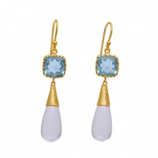925 Sterling Silver Jewelry Square Pear Shape Topaz Moonstone   Gemstone Gold Plated Earrings