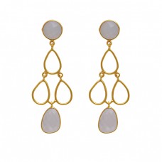 925 Sterling Silver Jewelry Round Oval  Shape Moonstone  Gemstone Gold Plated Earrings