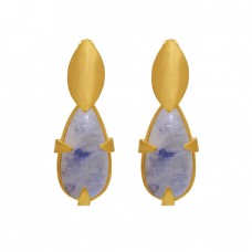 925 Sterling Silver Jewelry Pear  Shape Rainbow Moonstone   Gemstone Gold Plated Earrings
