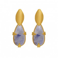 925 Sterling Silver Jewelry Pear  Shape Rainbow Moonstone   Gemstone Gold Plated Earrings