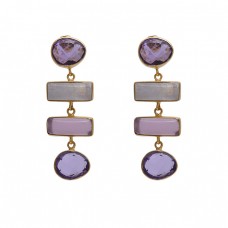 925 Sterling Silver Jewelry Heart Rectangle Heart Shape Amethyst  Moonstone Quartz Amethyst  Gemstone Gold Plated Earrings