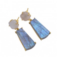 925 Sterling Silver Jewelry Square Rectangle Shape  Moonstone  Labradorite  Gemstone Gold Plated Earrings