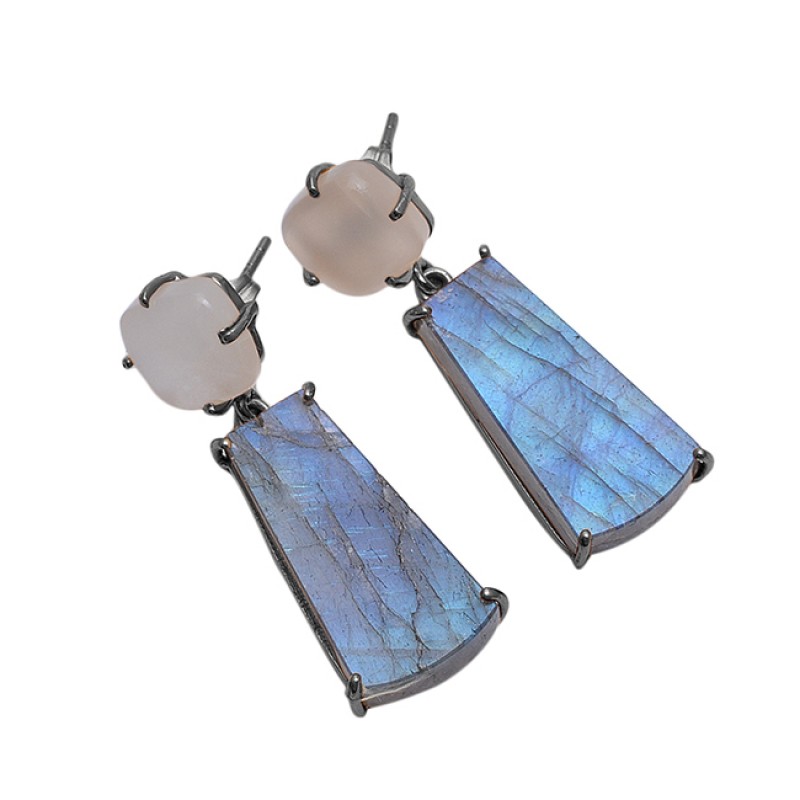 925 Sterling Silver Jewelry Square Rectangle Shape  Moonstone  Labradorite  Gemstone Gold Plated Earrings