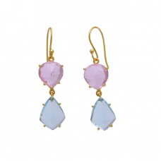 925 Sterling Silver Jewelry Heart Fancy Shape Quartz Topaz    Gemstone Gold Plated Earrings